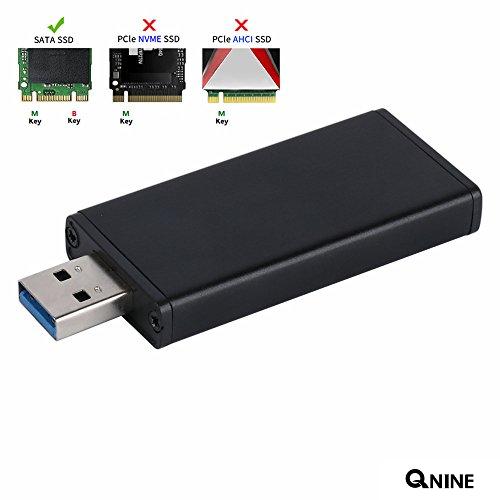 QNINE M.2 NGFF Portable SSD Enclosure USB3.0 Case, SATA Based B & M Key Solid State Disk Reader Adapter Converter as External Hard Drive Support 2242