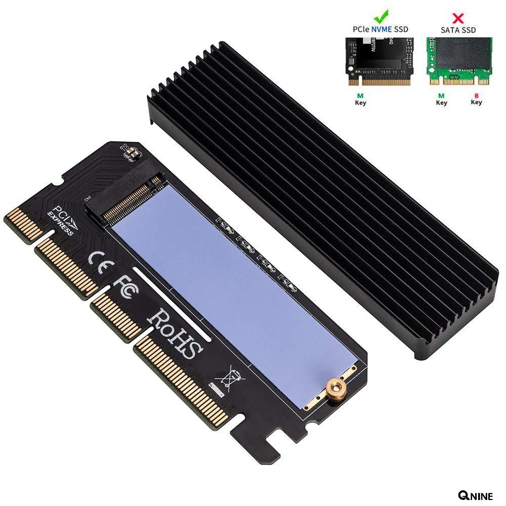 QNINE NVME Adapter PCIe x16 with Heat Sink, M.2 SSD Key M to PCI Express Expansion Card, Support PCIe x4 x8 x16 Slot, Support 2230 2242 2260 2280, Compatible for Windows XP / 7/8 / 10
