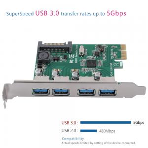 QNINE PCI-E to USB 3.0 4 Port Expansion Card,PCI Express PCI-E USB3.0 Hub Expansion Controller Adapter with 15Pin SATA Power Connector for Windows Desktop PC Superspeed Up to 5Gbs 