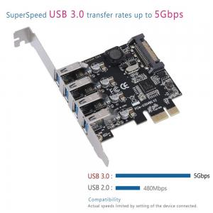 QNINE USB PCIe 3.0 Expansion Card, 4 Port PCI Express USB3 Hub Controller Adapter with 2U Bracket, USB to PCI-E Card for Desktop PC, Support Windows XP / 7/8 / 10