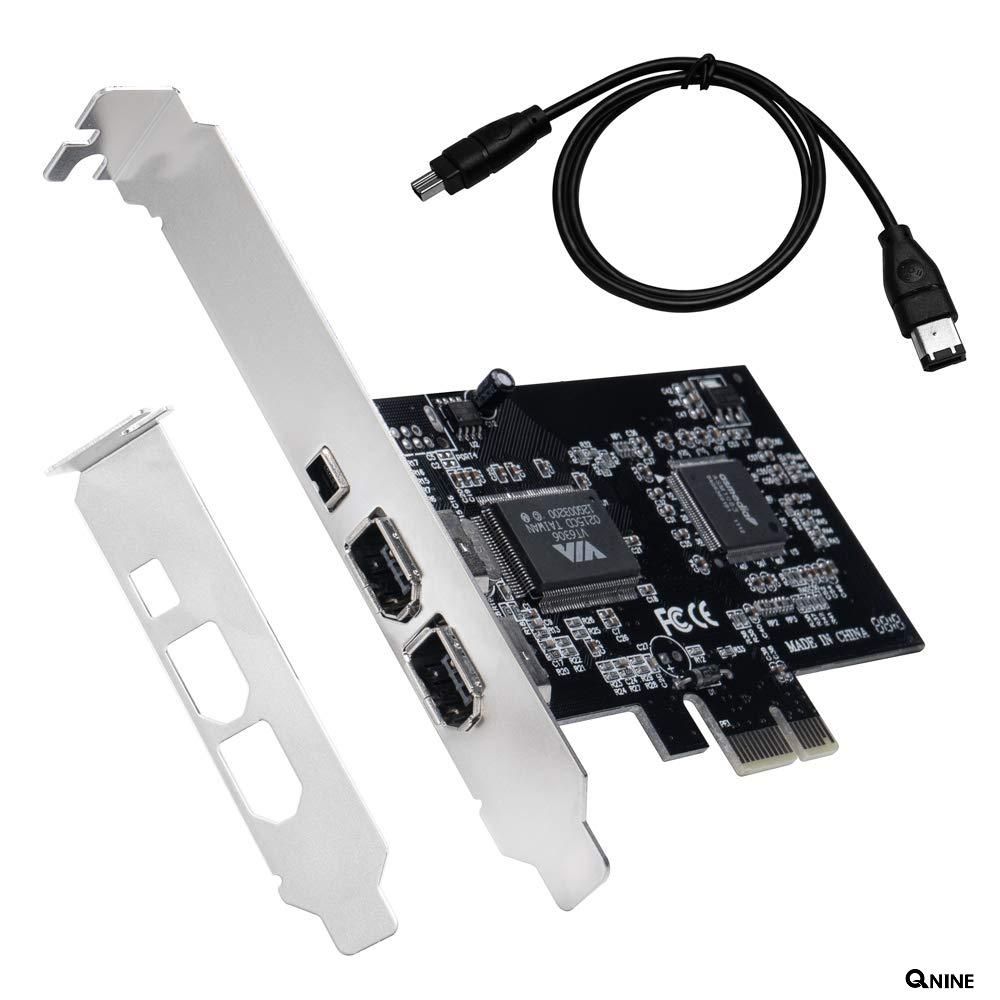 QNINE Firewire Card PCIe for PC, IEEE 1394 PCI Express Controller Card with Low Profile Bracket and Cable for Windows OS, No Driver Required 